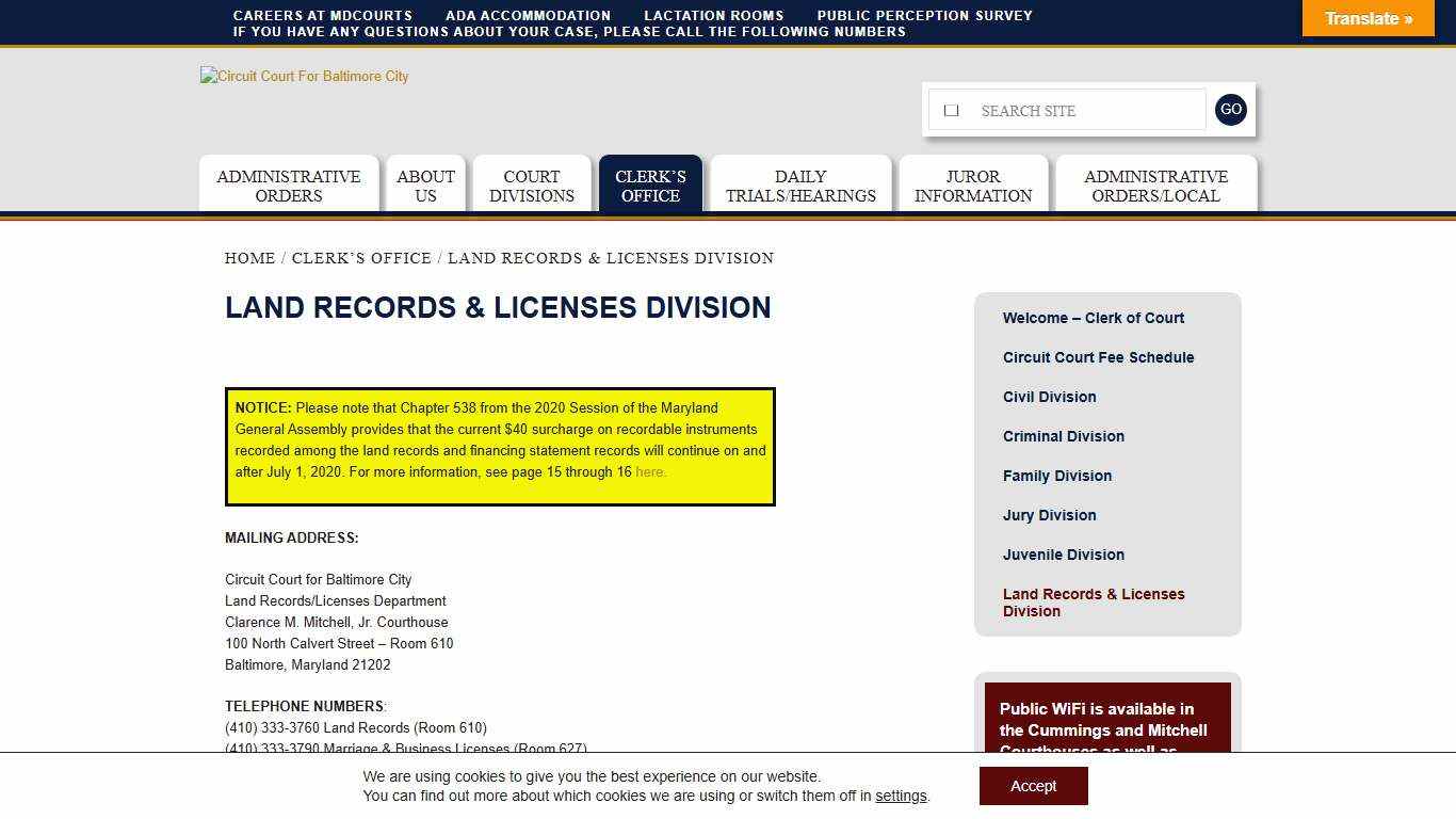 Land Records & Licenses Division – Circuit Court For Baltimore City